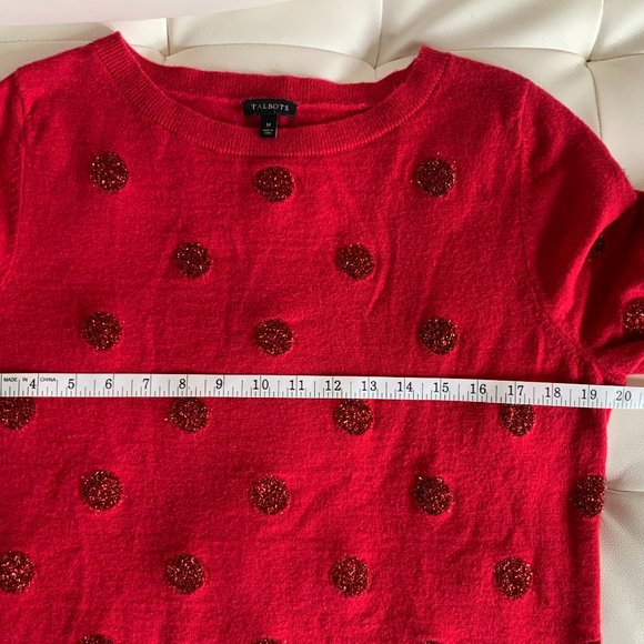 Talbots Tinsel Polkadot Wool Blend Sweater in Festive Berry Red - Picture 11 of 15